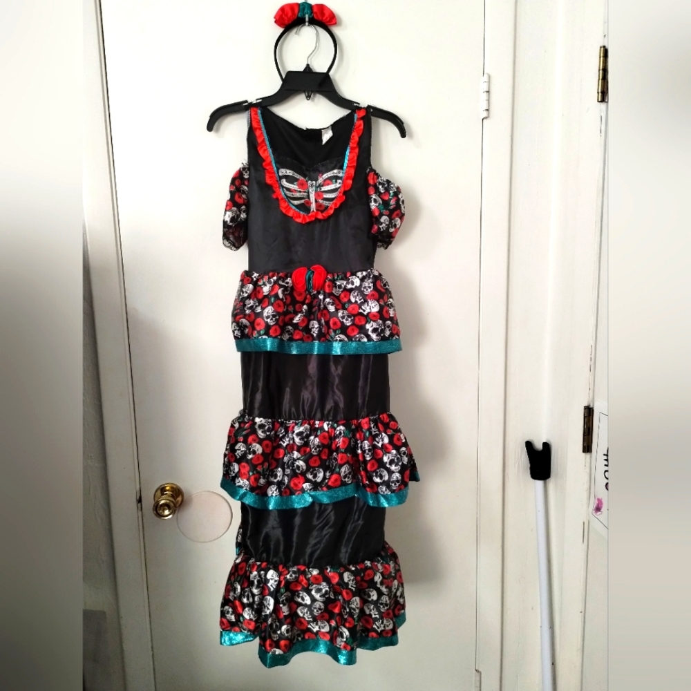 Day of the Dead/Coco Dress Costume With Headband Kids Size L 10-12 - Picture 1 of 9